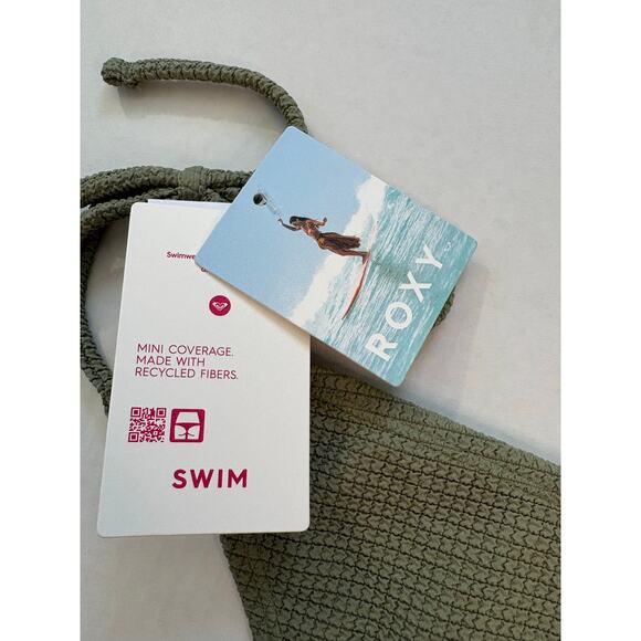 Roxy Women's Essaouira Side Tie High Leg Cheeky Bikini Bottom Oil Green Large XL - Picture 8 of 13